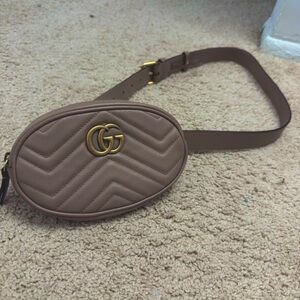 Authentic Gucci Leather Belt Bag in Dusty Rose/Taupe with Gold Hardware